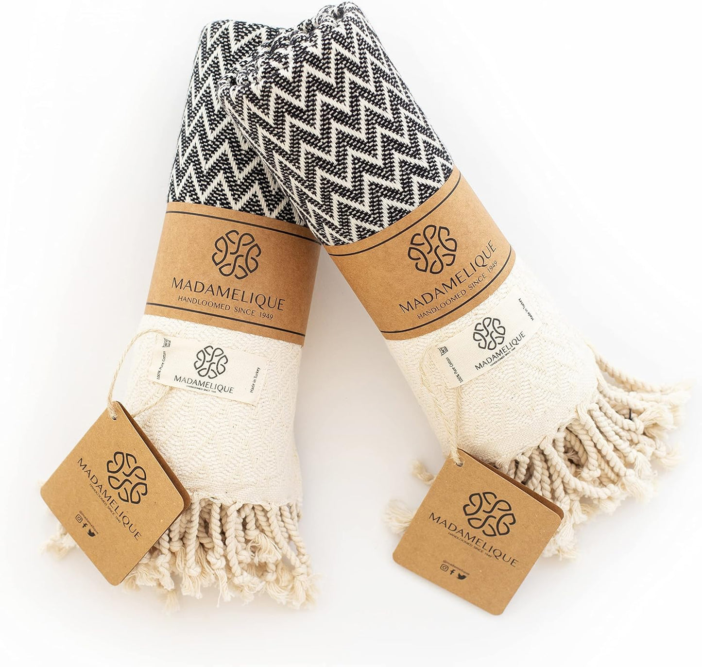 Exclusive Hand Towels Set of 2-18 X 40 Inches - Decorative Bathroom Peshtemal Towel for Hand, Face, Hair, Yoga, Tea, Dishcloth, Kitchen and Bath - 100% Pure Cotton (Beige)