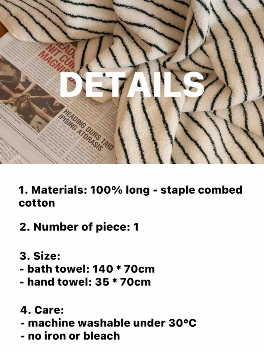 Retro Style 100% Organic Combed Cotton Striped Bath Towel | Soft & Absorbent