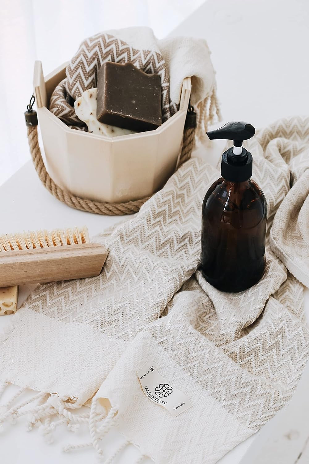 Exclusive Hand Towels Set of 2-18 X 40 Inches - Decorative Bathroom Peshtemal Towel for Hand, Face, Hair, Yoga, Tea, Dishcloth, Kitchen and Bath - 100% Pure Cotton (Beige)