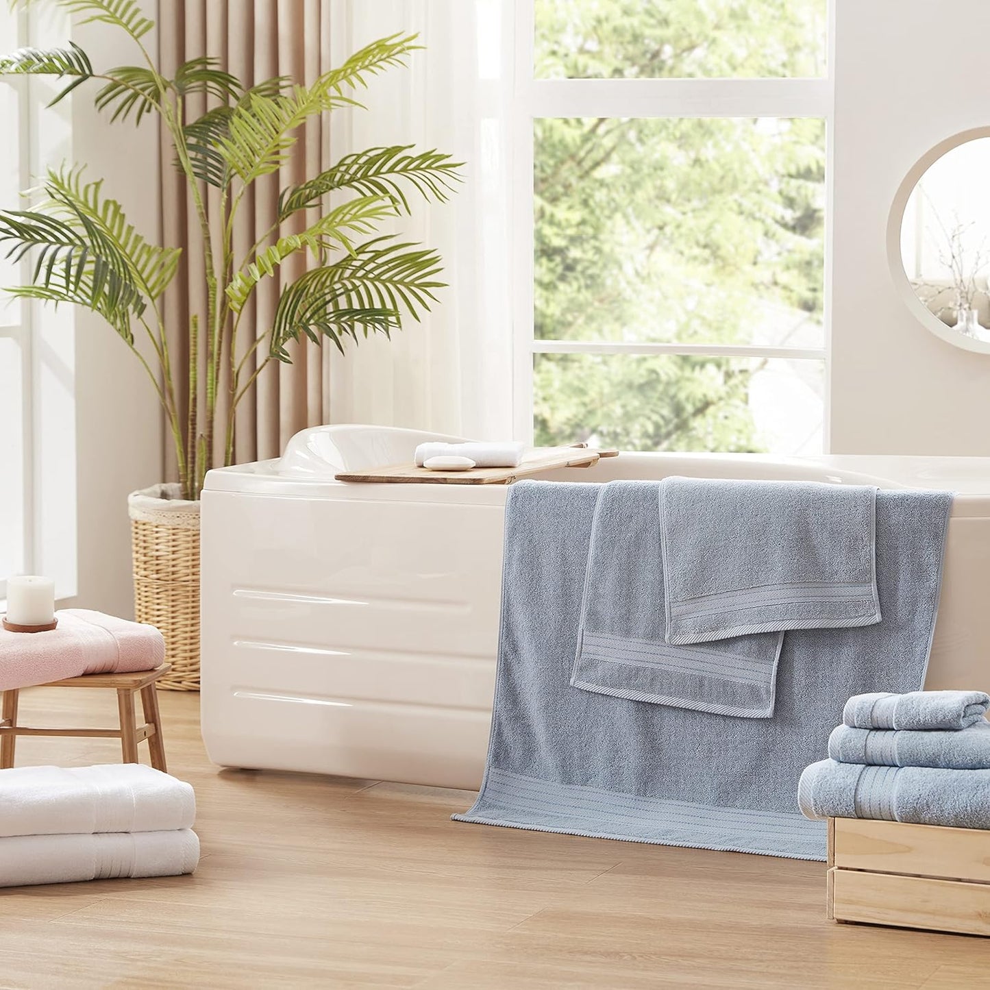 Light Blue 6-Piece Turkish Cotton Towel Set | 650 GSM Luxury Soft, Absorbent & Durable Bathroom Towels