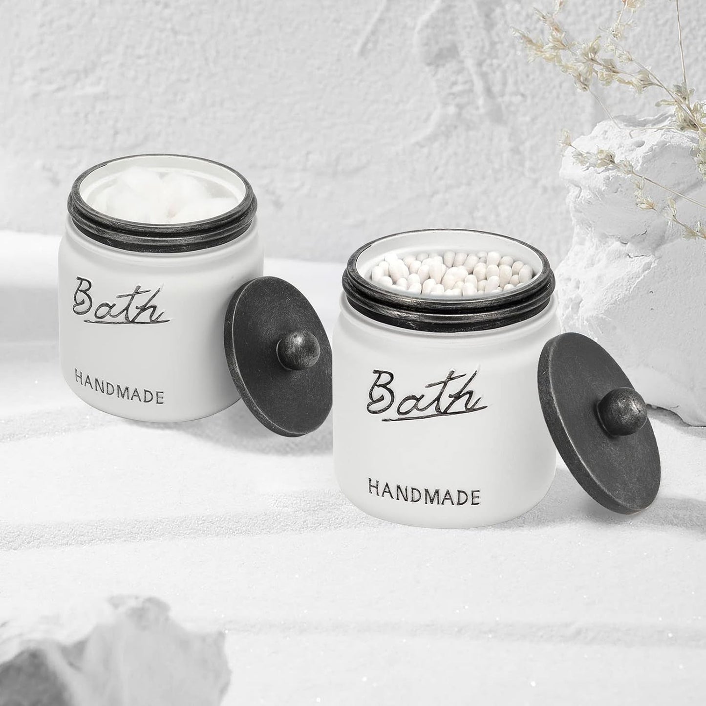 Mason Jar Bathroom Accessories Set | 5-Piece (Black/White)