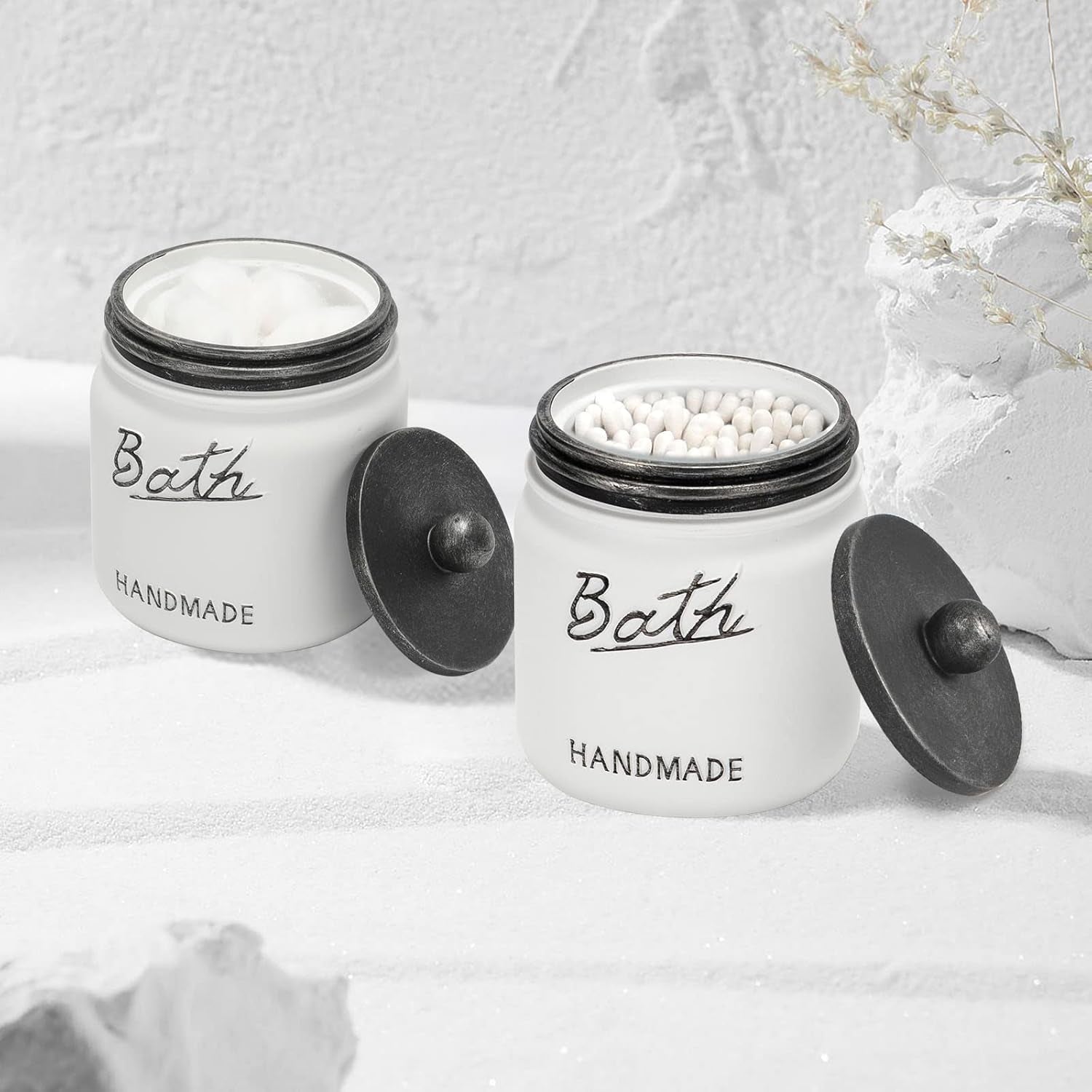 Mason Jar Bathroom Accessories Set | 5-Piece (Black/White)