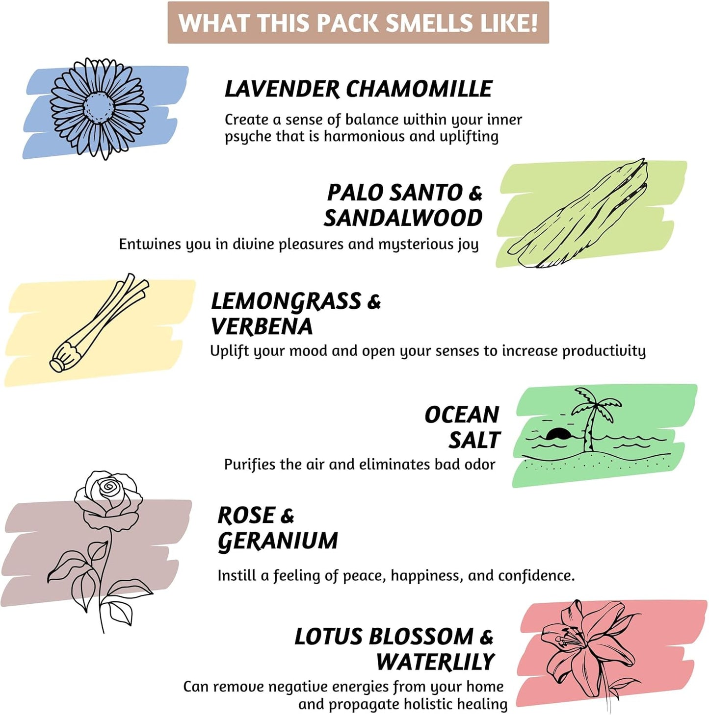 Incense Sticks Set of 6 | 120 Long-Lasting Natural Fragrance Sticks Variety Pack