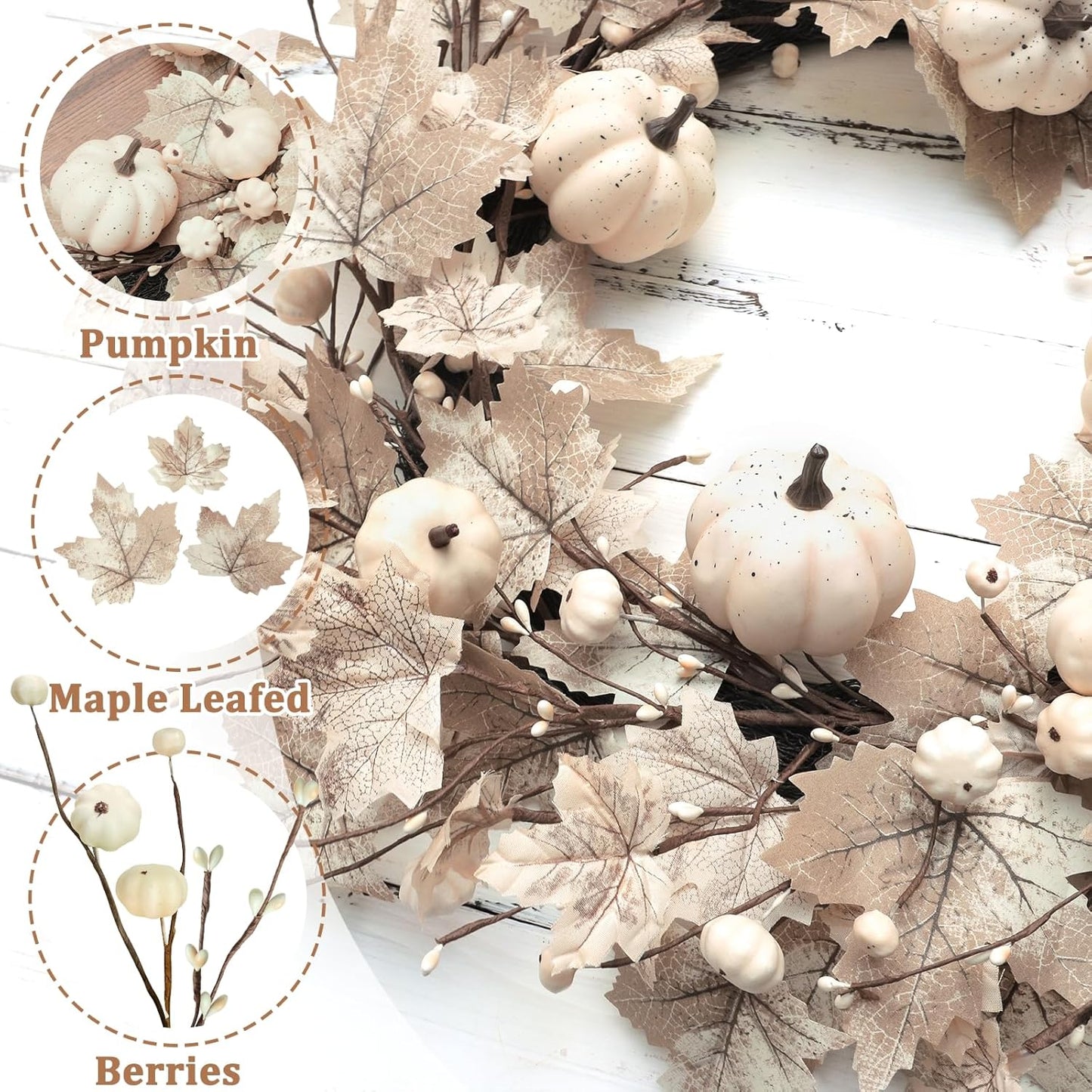 26-Inch Lighted Fall Wreath for Front Door | Foldable Autumn Maple Leaf & Pumpkin Wreath with Timer, Indoor/Outdoor Thanksgiving Harvest Décor