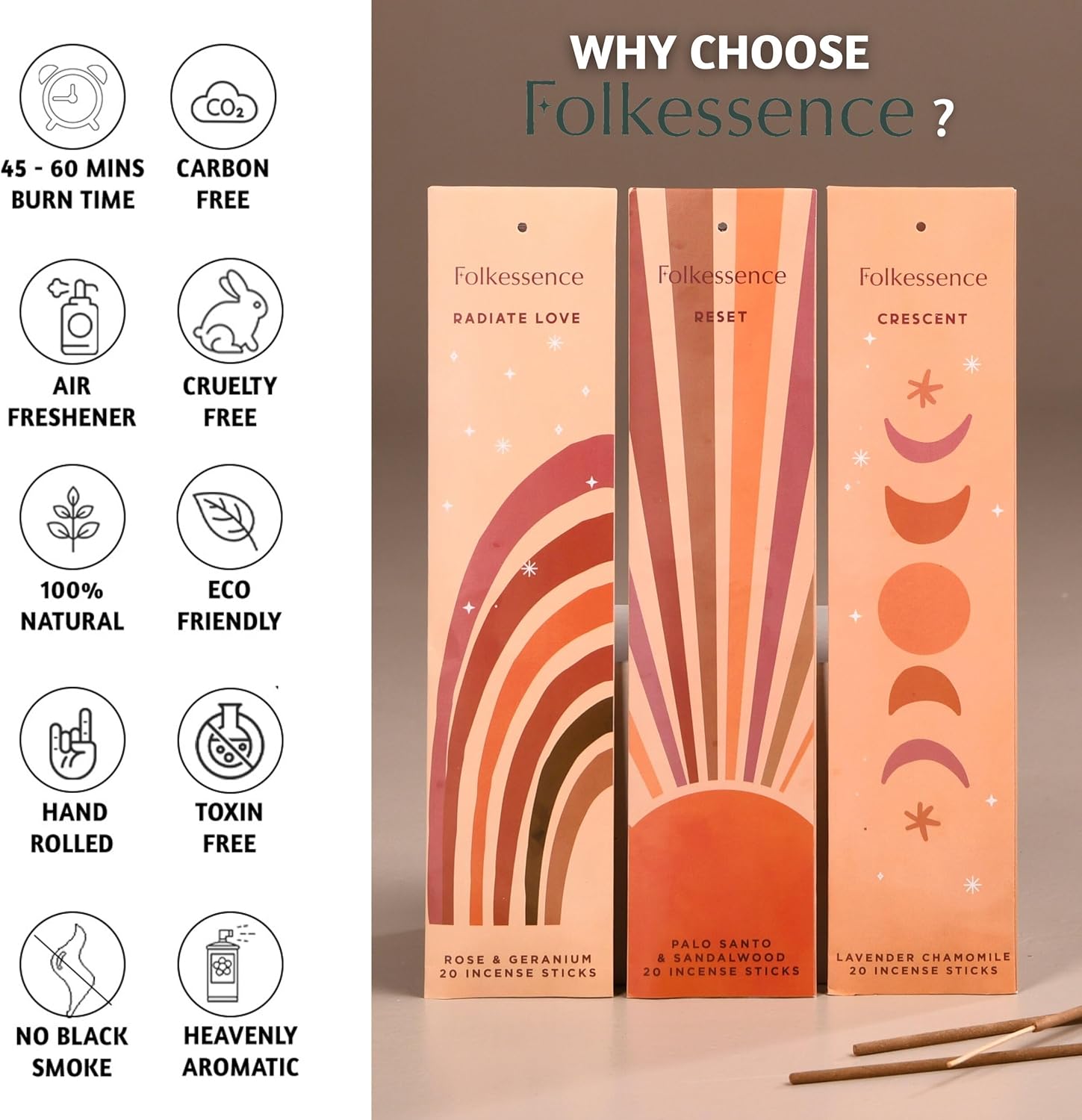 Incense Sticks Set of 6 | 120 Long-Lasting Natural Fragrance Sticks Variety Pack