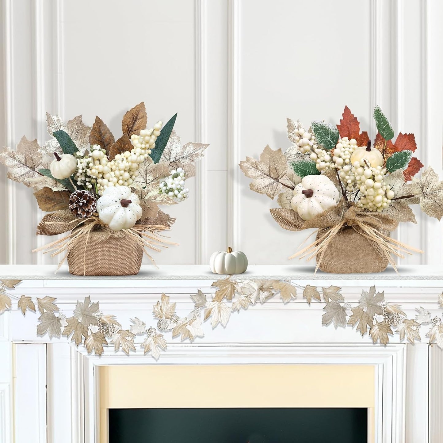 2-Pack Lighted Fall Maple Trees with Timer – 11-Inch Tabletop Autumn Decorations, 20 LED Battery Operated |  Décor