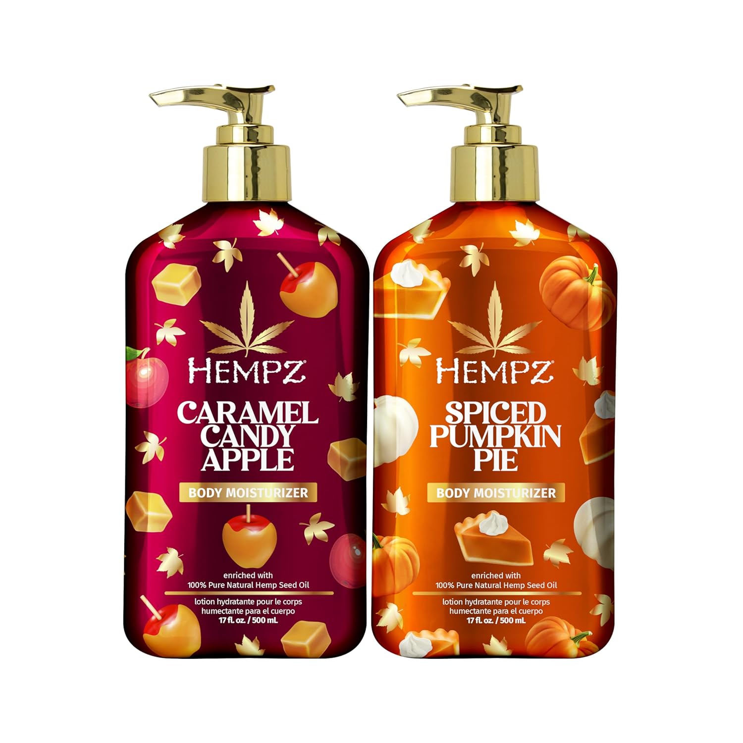 Hempz Fall Body Lotion 2-Pack – Pumpkin Pie & Caramel Apple Moisturizers, 17 Oz Duo | Seasonal Skincare & Gift Set