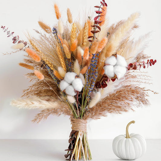Fall Dried Flower Bouquet | Boho Autumn Arrangement with Pampas Grass, Cotton & Bunny Tails