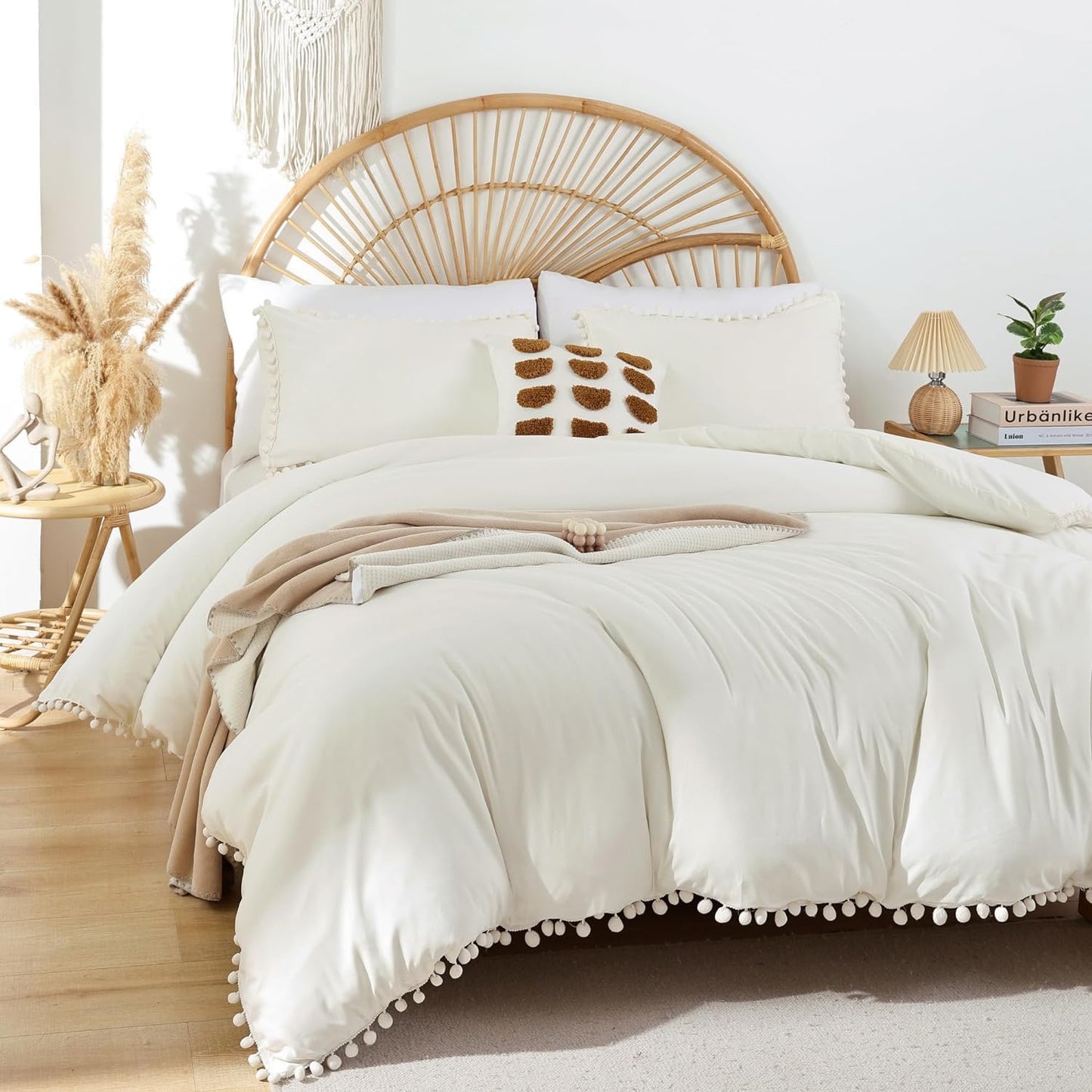 Queen 3-Piece Comforter Set | Soft All-Season Bedding with Ball Pom Fringe, Includes Comforter & 2 Pillow Shams