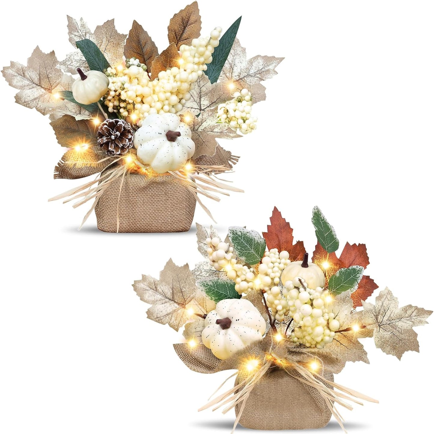 2-Pack Lighted Fall Maple Trees with Timer – 11-Inch Tabletop Autumn Decorations, 20 LED Battery Operated |  Décor