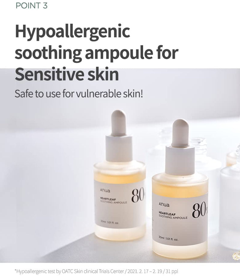 Heartleaf 80 Soothing Ampoule |Hydrating Korean Facial Serum with Panthenol & Hyaluronic Acid, Vegan Lightweight Essence 30ml