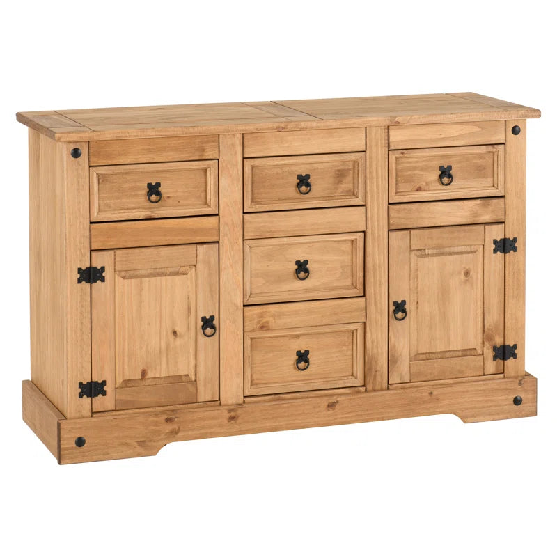 Odelie Solid Wood Farmhouse Buffet Cabinet Sideboard 2 Doors 5 Drawers