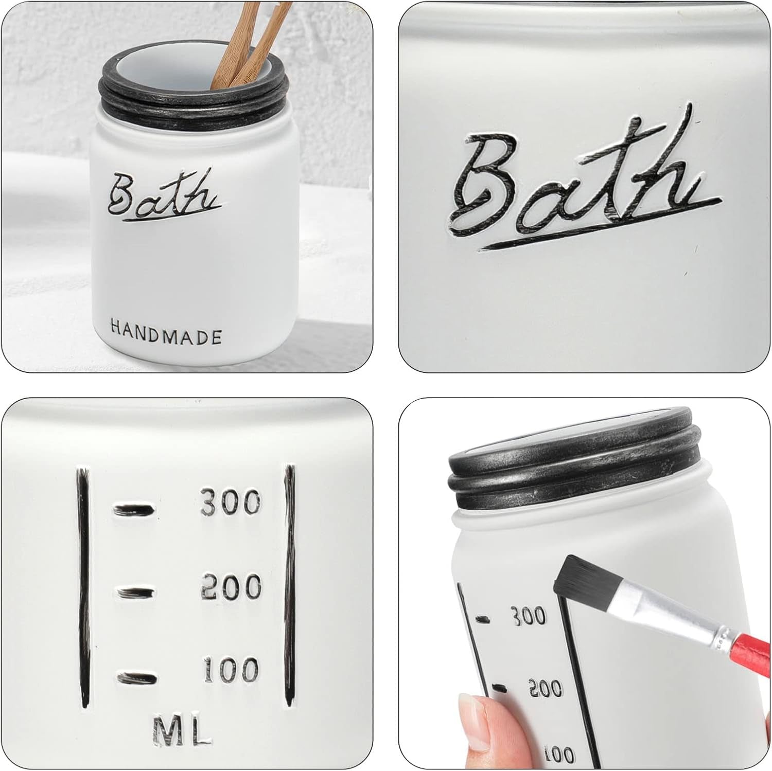 Mason Jar Bathroom Accessories Set | 5-Piece (Black/White)