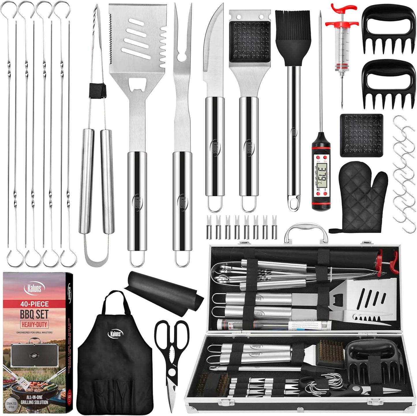 Heavy-Duty Stainless Steel BBQ Grill Tool Set | Grilling Accessories & Gifts for Men, Dad, Christmas, Birthday