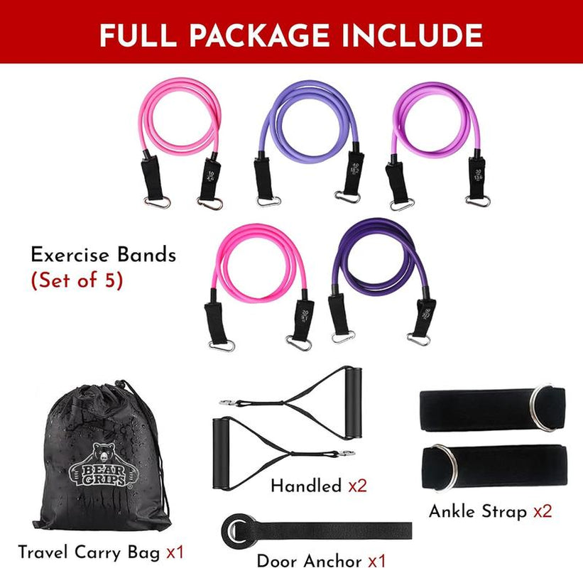 Bear Grips Tube Resistance Bands for Working Out - Home Gym Equipment Exercise Bands with Handles for Women and Men - 11 Pcs Resistance Tubes Workout Set