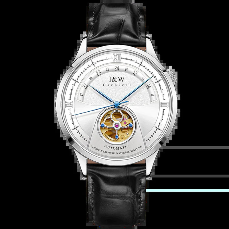 Luxury Blue Tourbillon Men’s Automatic Watch | I&W MIYOTA, Sapphire Glass, Italy Leather