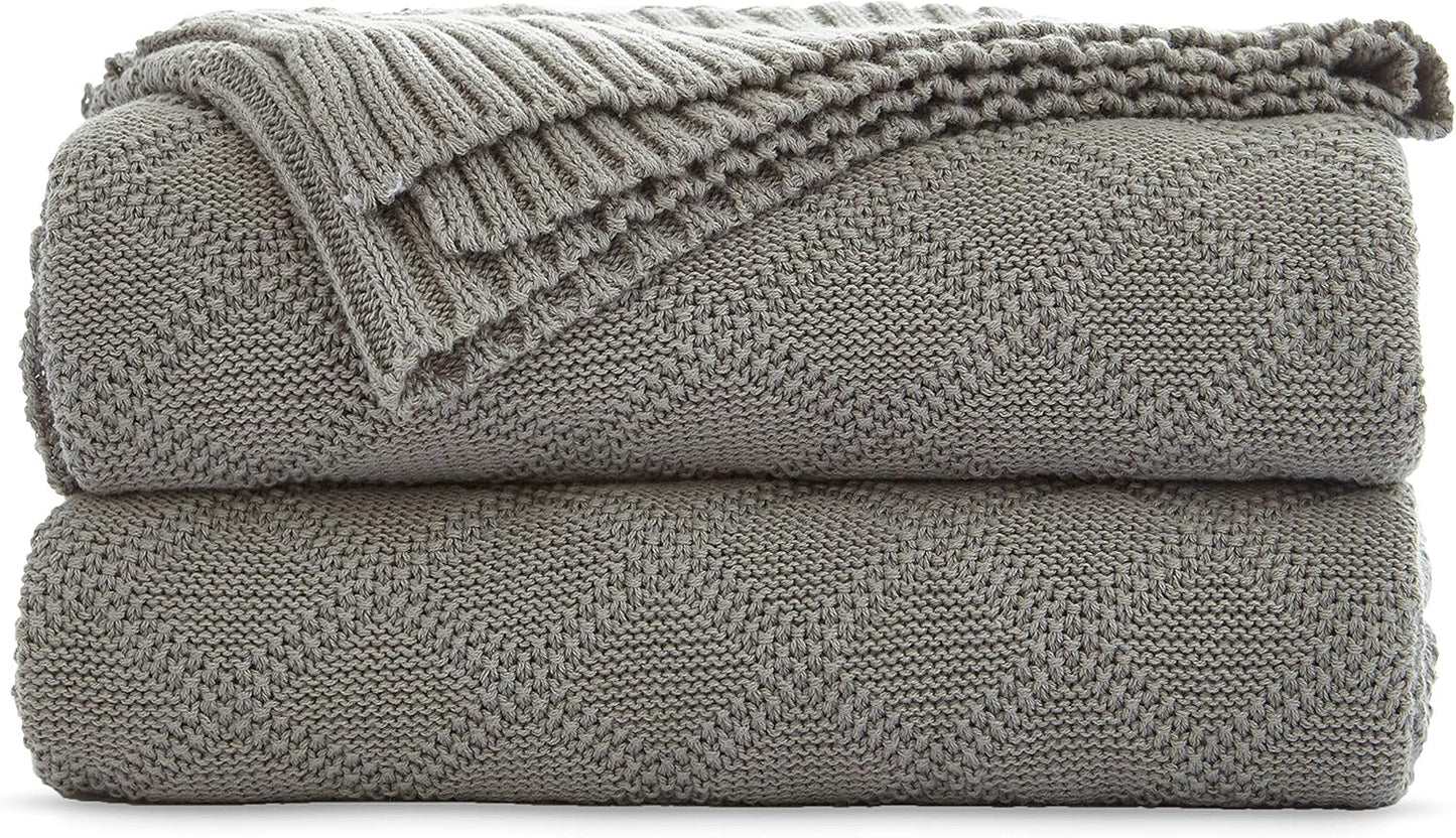 Charcoal Grey Cotton Throw Blanket for Couch Sofa Bed - Home Decorative Soft Cozy Sweater Fall Cable Knit Blankets -Dark Gray 2.2 Pounds 50 X 60 Inch