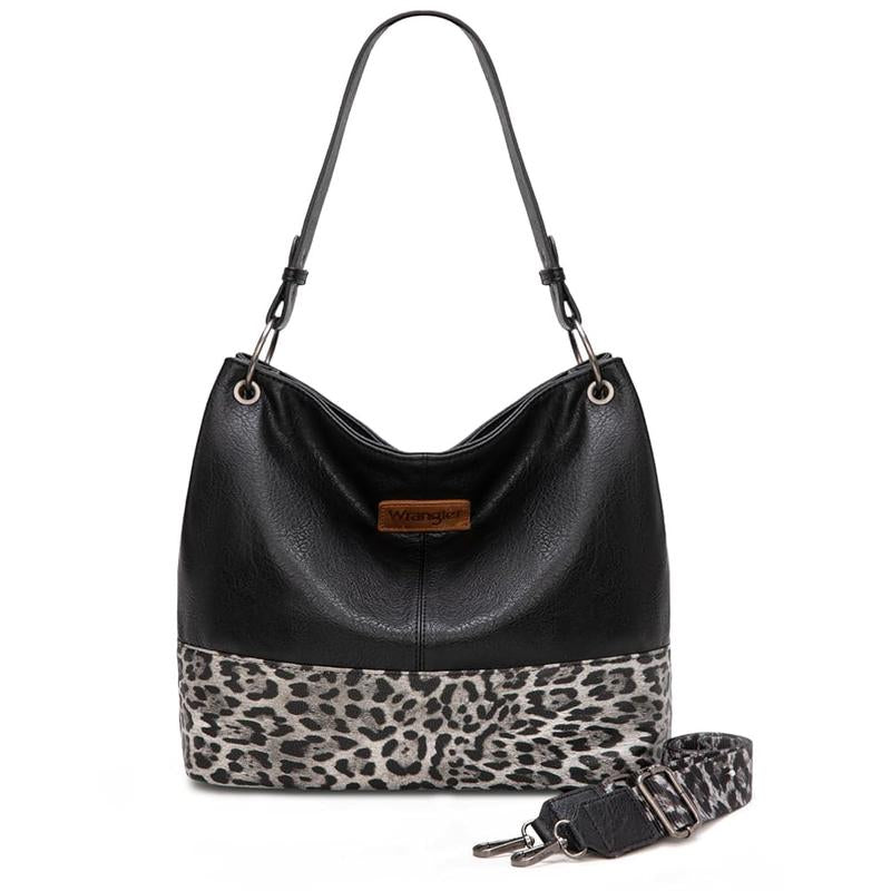 Wrangler Cow Print Hobo Bag Vegan Leather for Woman with Wide Guitar Strap