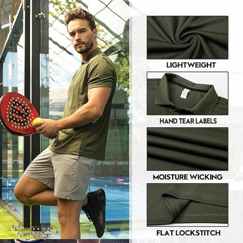 3/5 Pack Mens Polo Shirts Quick Dry Short Sleeve Golf T Shirt Performance Moisture Wicking Summer Casual Workout Tops