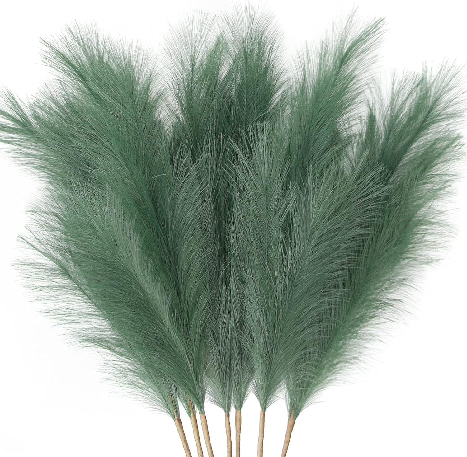 7-Pcs 38"/3.1FT Faux Pampas Grass Large Tall Fluffy Artificial Fake Flower Boho Decor Bulrush Reed Grass for Vase Filler Farmhouse Home Wedding Decor (Green)