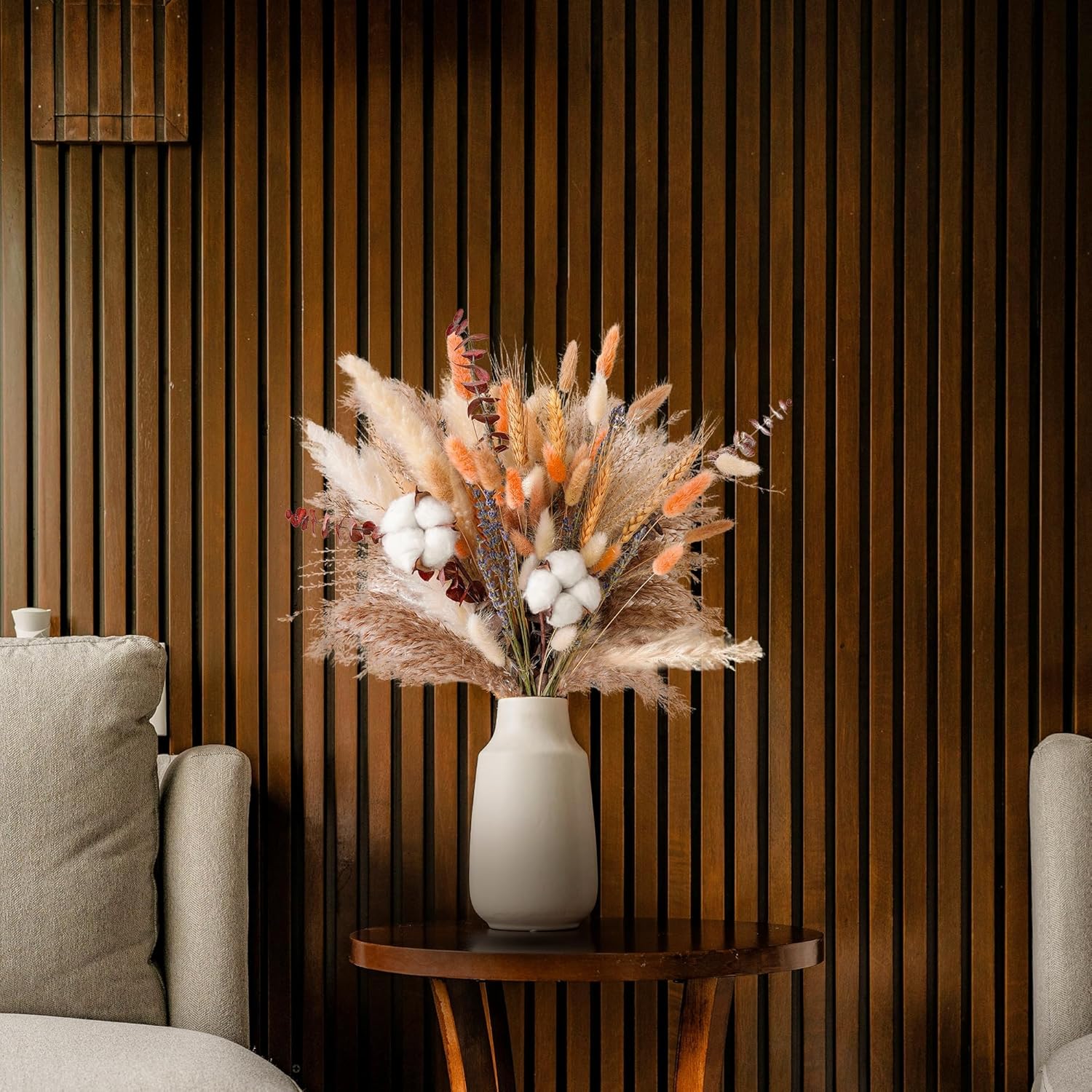 Fall Dried Flower Bouquet | Boho Autumn Arrangement with Pampas Grass, Cotton & Bunny Tails