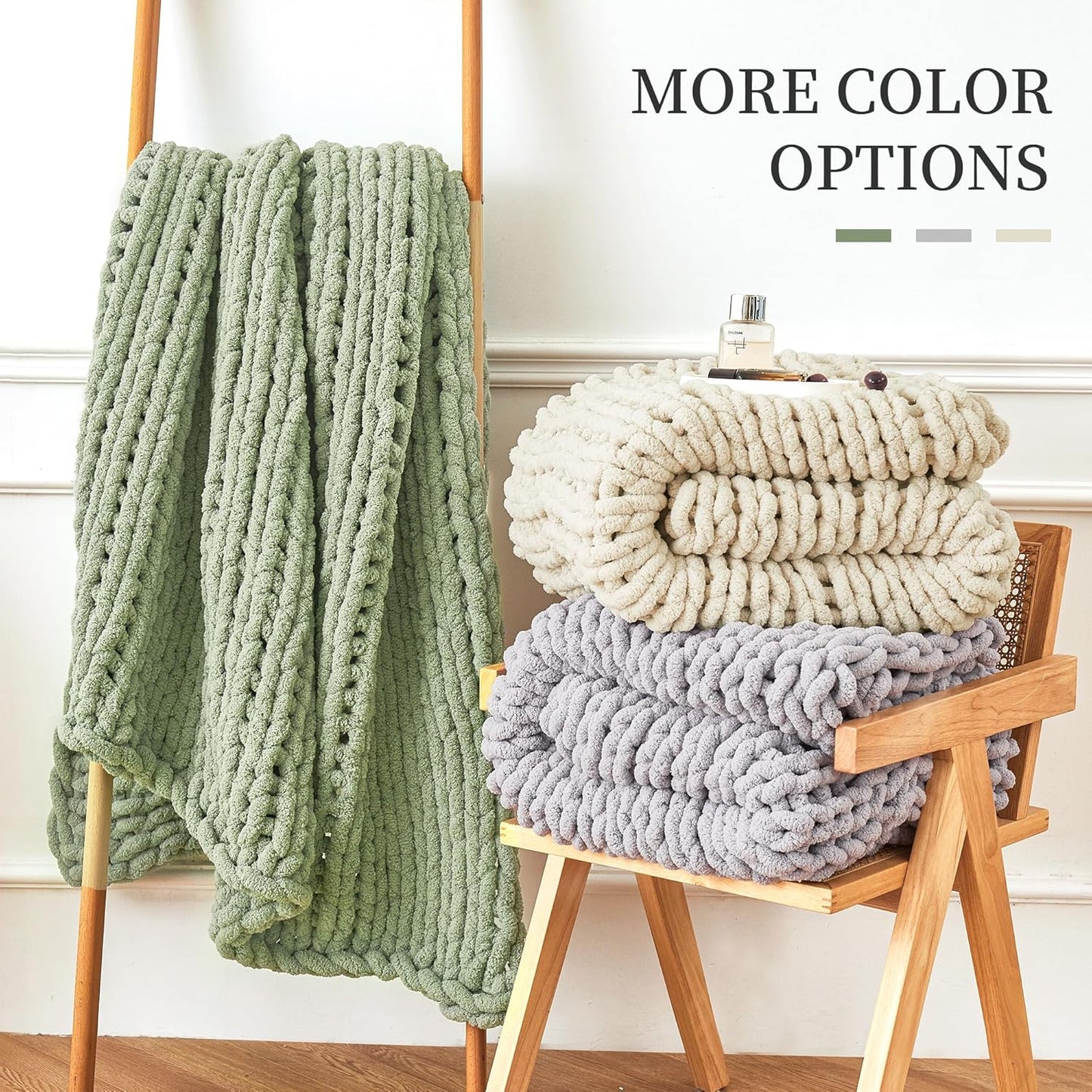 Chunky Knit Blanket Throw | Hand-Knit Chenille Sofa Blanket, Soft & Cozy Home Décor 