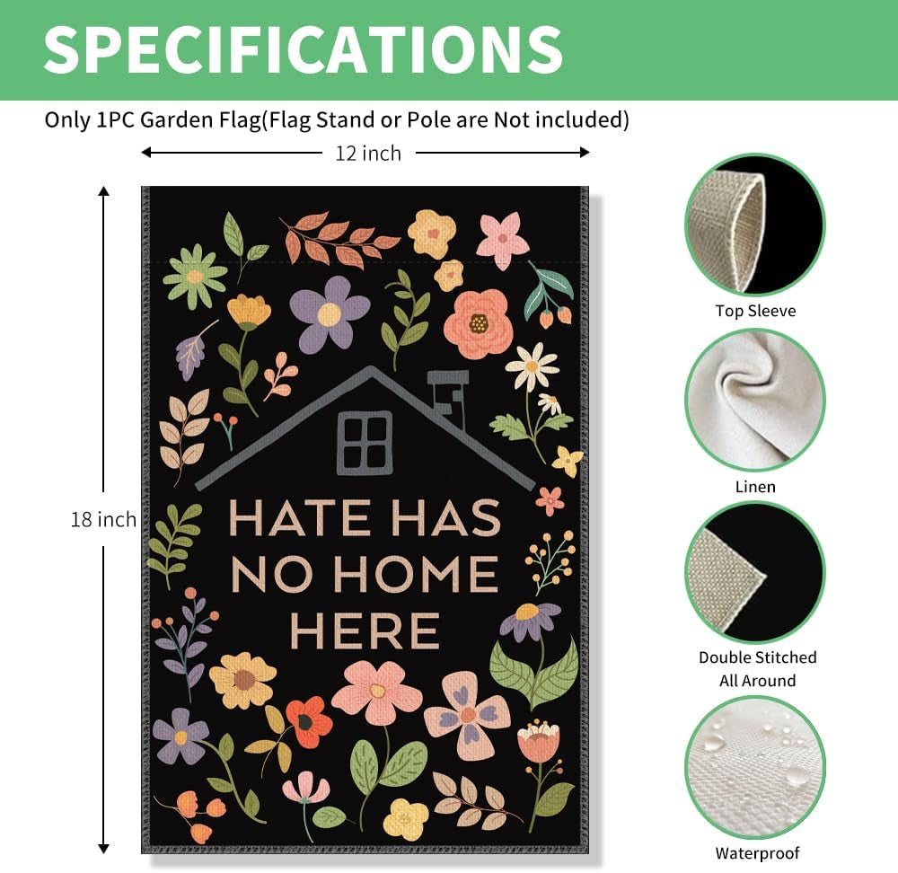 Hate Has No Home Here Garden Flag | Equality & Inclusion Yard Banner for Outdoor Décor