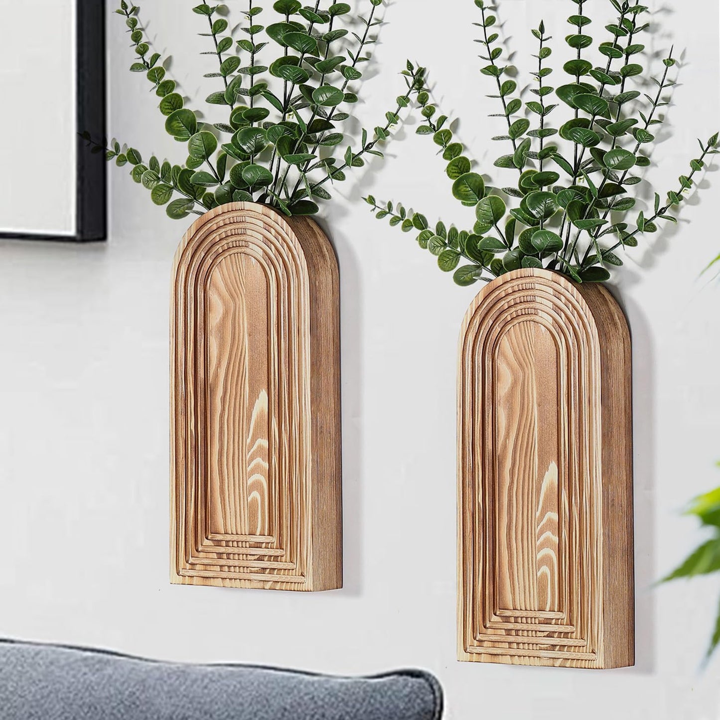 2-Pack Wooden Wall Vase Set | Black Modern Farmhouse & Boho Wall Decor for Entryway, Hallway & Living Spaces