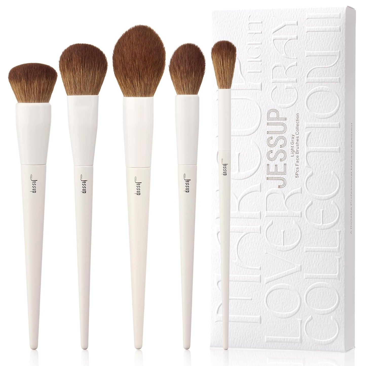 14-Piece Makeup Brush Set – Premium Synthetic Brushes for Foundation, Contour, Blush, Eyeshadow & Blending, Light Grey