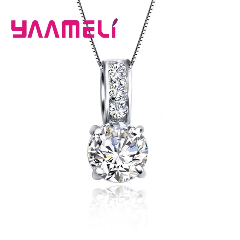 925 Sterling Silver Color Bridal Jewelry Set Classic Cubic Zircon Crystal Pendant Necklace Stud Earrings for Women Girls Gift