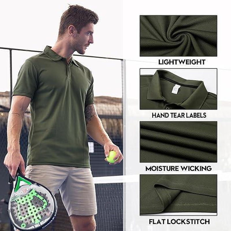 3/5 Pack Mens Polo Shirts Quick Dry Short Sleeve Golf T Shirt Performance Moisture Wicking Summer Casual Workout Tops