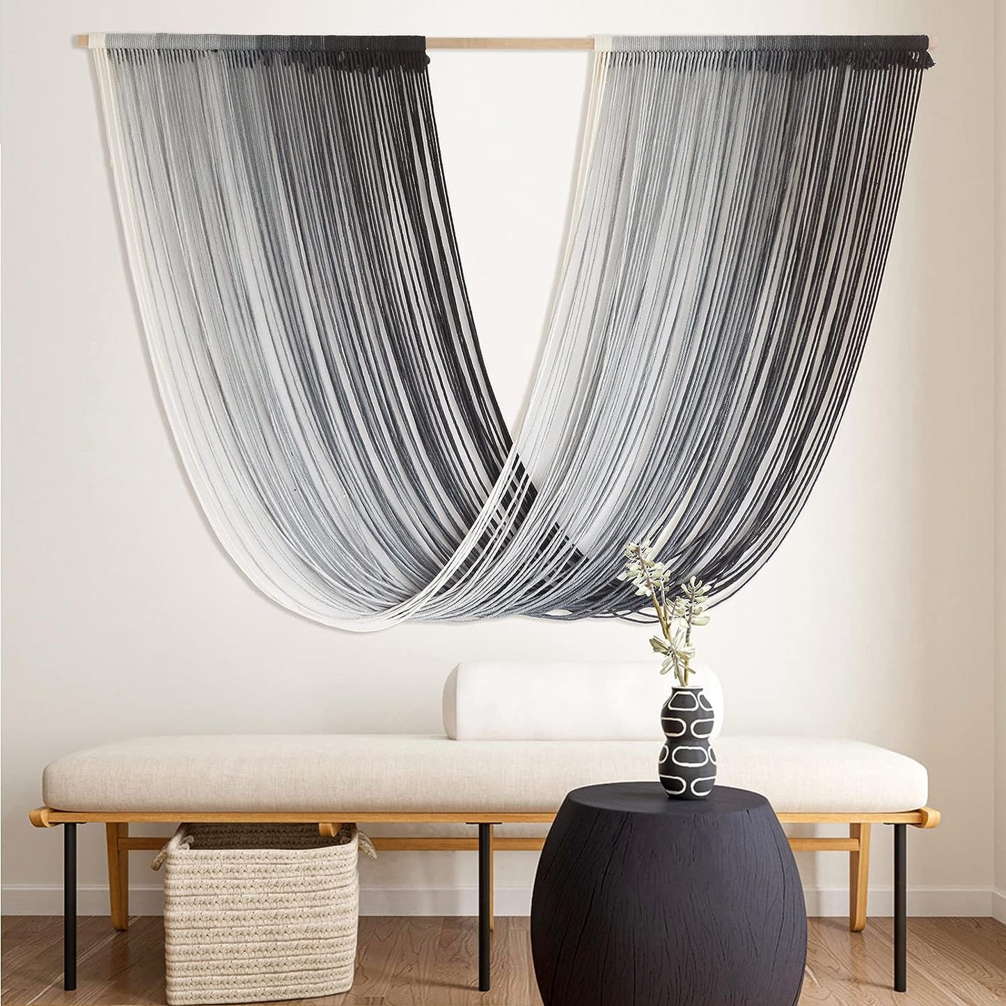 Macrame Wall Hanging | Dip Dye Brown Boho Yarn Tapestry for Modern Living Room & Bedroom, 57" x 35"