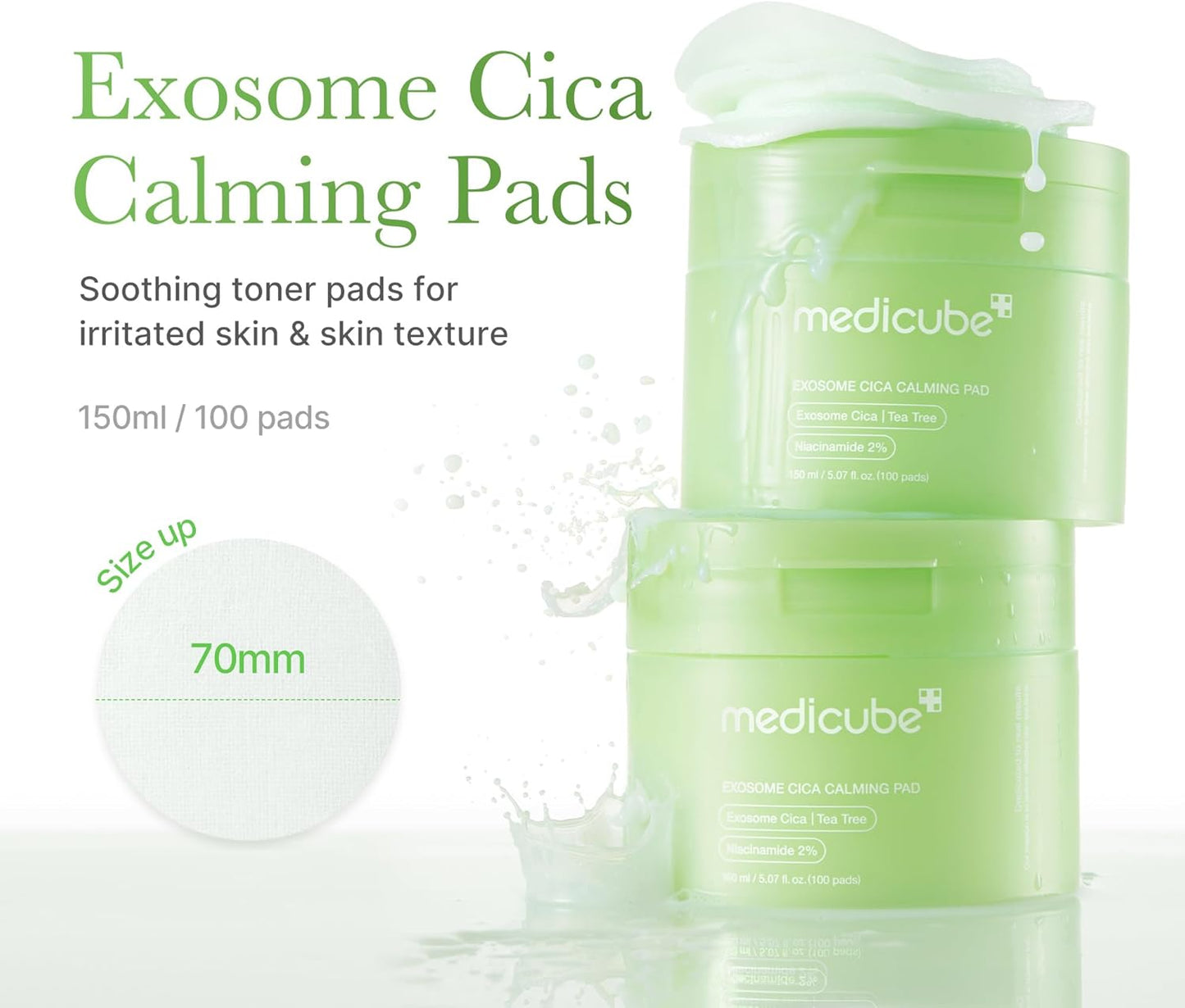 Medicube Exosome CICA Tea Tree Calming Toner Pads | Soothing Korean Skincare for Sensitive Skin, Redness & Breakout Relief, Vegan, 100 Pads