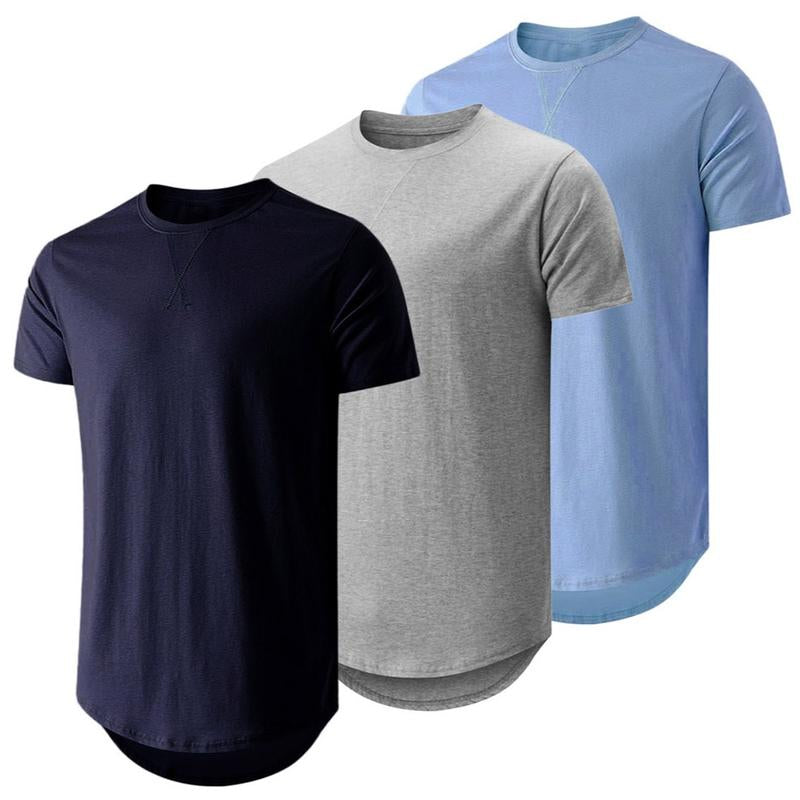 Dokotoo Men Mens 3 Pack Crewneck T-Shirts Short Sleeve Hipster Hip Hop Longline Classic Tee Tops