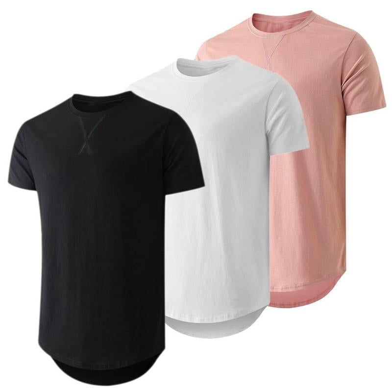 Dokotoo Men Mens 3 Pack Crewneck T-Shirts Short Sleeve Hipster Hip Hop Longline Classic Tee Tops