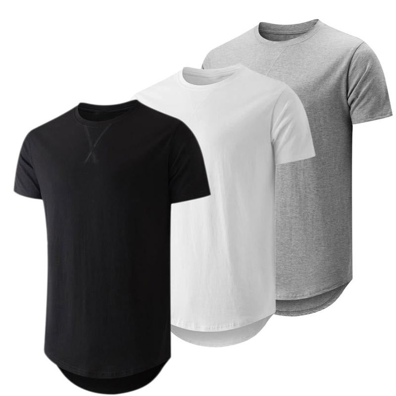 Dokotoo Men Mens 3 Pack Crewneck T-Shirts Short Sleeve Hipster Hip Hop Longline Classic Tee Tops