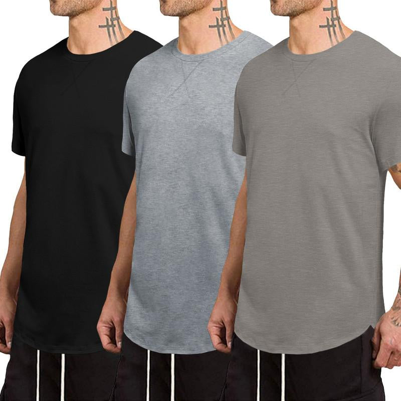 Dokotoo Men Mens 3 Pack Crewneck T-Shirts Short Sleeve Hipster Hip Hop Longline Classic Tee Tops