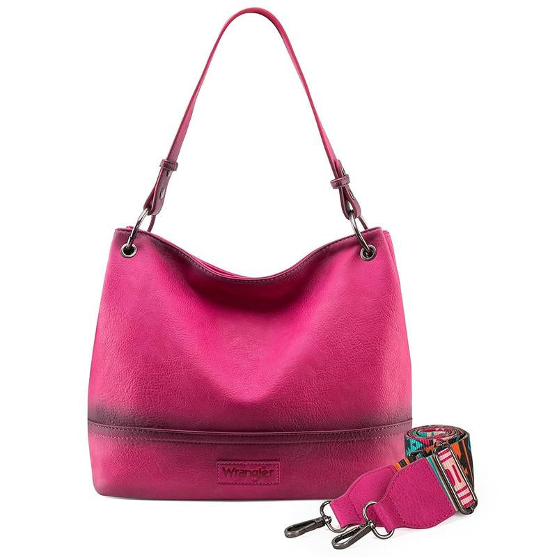 Wrangler Cow Print Hobo Bag Vegan Leather for Woman with Wide Guitar Strap