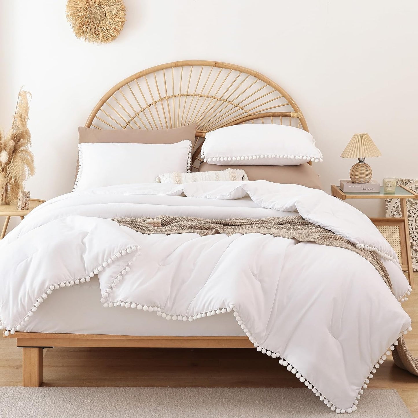 Queen 3-Piece Comforter Set | Soft All-Season Bedding with Ball Pom Fringe, Includes Comforter & 2 Pillow Shams