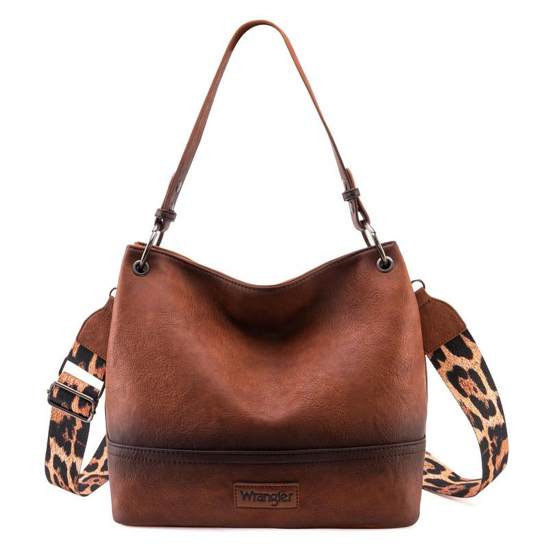 Wrangler Cow Print Hobo Bag Vegan Leather for Woman with Wide Guitar Strap