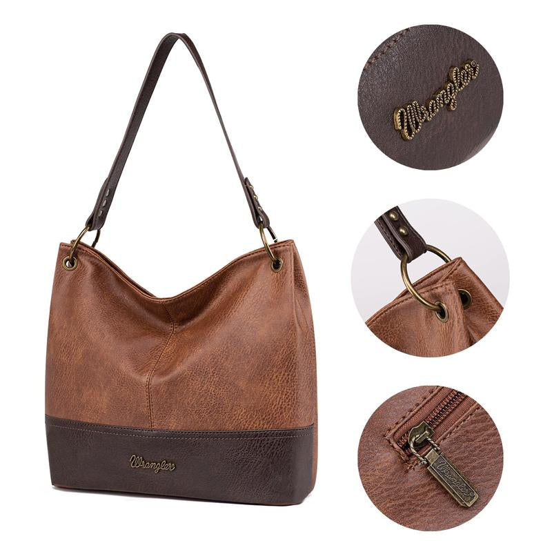 Wrangler Cow Print Hobo Bag Vegan Leather for Woman with Wide Guitar Strap