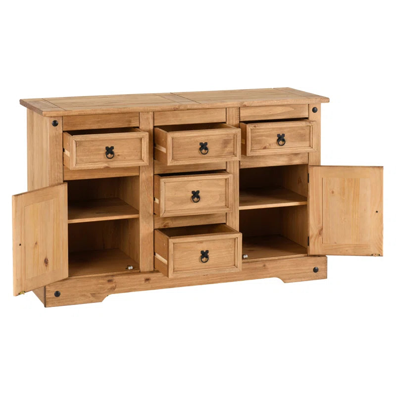 Odelie Solid Wood Farmhouse Buffet Cabinet Sideboard 2 Doors 5 Drawers