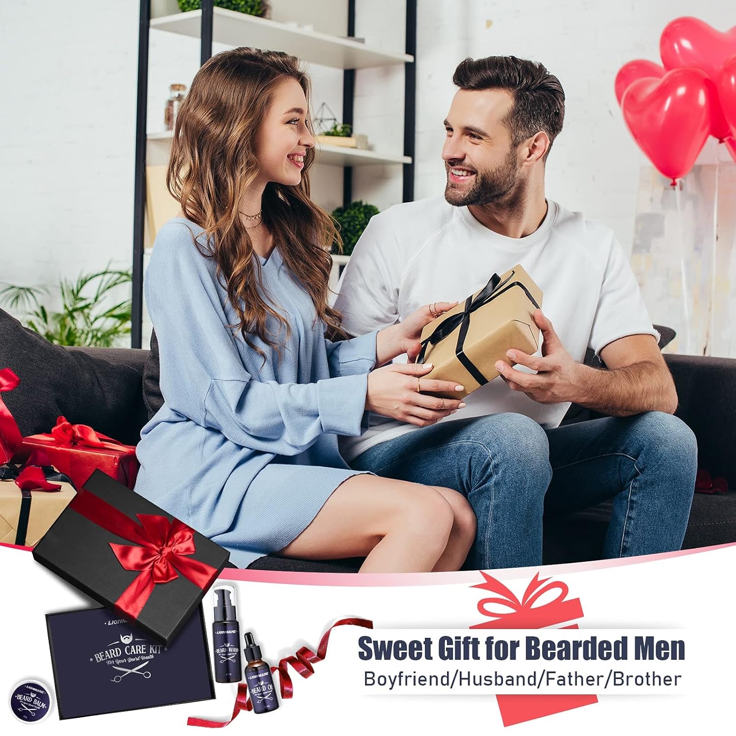 Beard Care Christmas Gifts Kit for Men, Beard Mustache Grooming Kit-Beard Balm, Beard Wash, Beard Oil, Brush, Scissors, Birthday Anniversary Thanksgiving Gifts for Husband/Boyfriend/Dad/Him