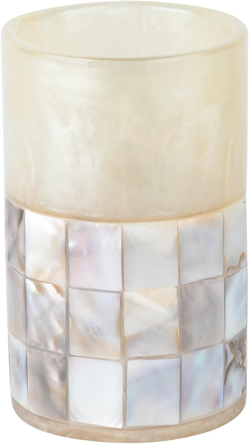 Milano 4-Piece Bathroom Accessory Set | Mother of Pearl Soap Dispenser, Toothbrush Holder, Tumbler & Soap Dish