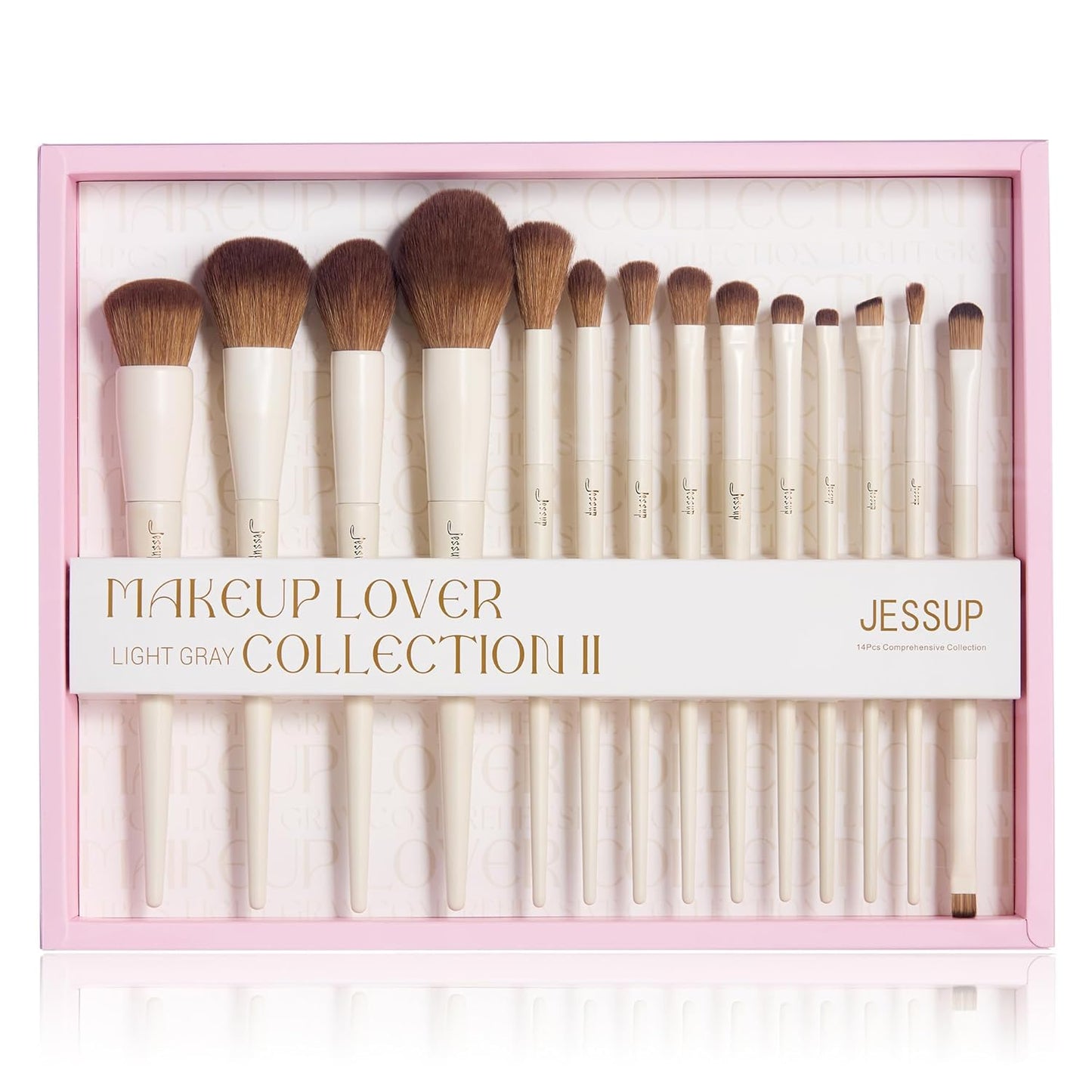 14-Piece Makeup Brush Set – Premium Synthetic Brushes for Foundation, Contour, Blush, Eyeshadow & Blending, Light Grey