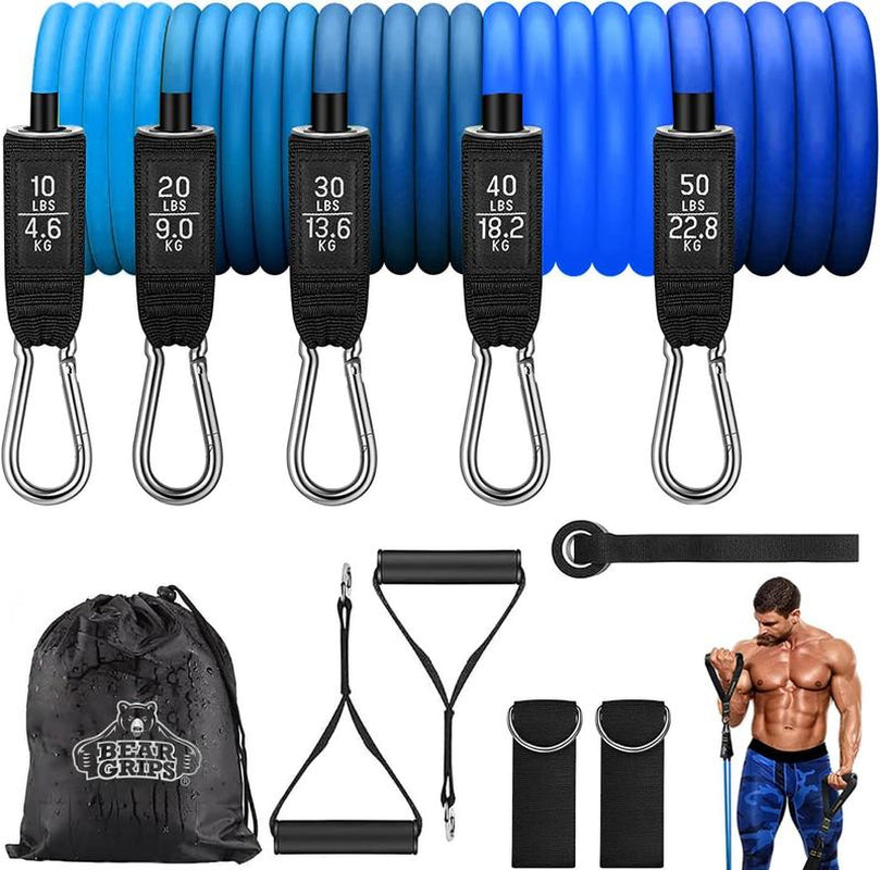 Bear Grips Tube Resistance Bands for Working Out - Home Gym Equipment Exercise Bands with Handles for Women and Men - 11 Pcs Resistance Tubes Workout Set