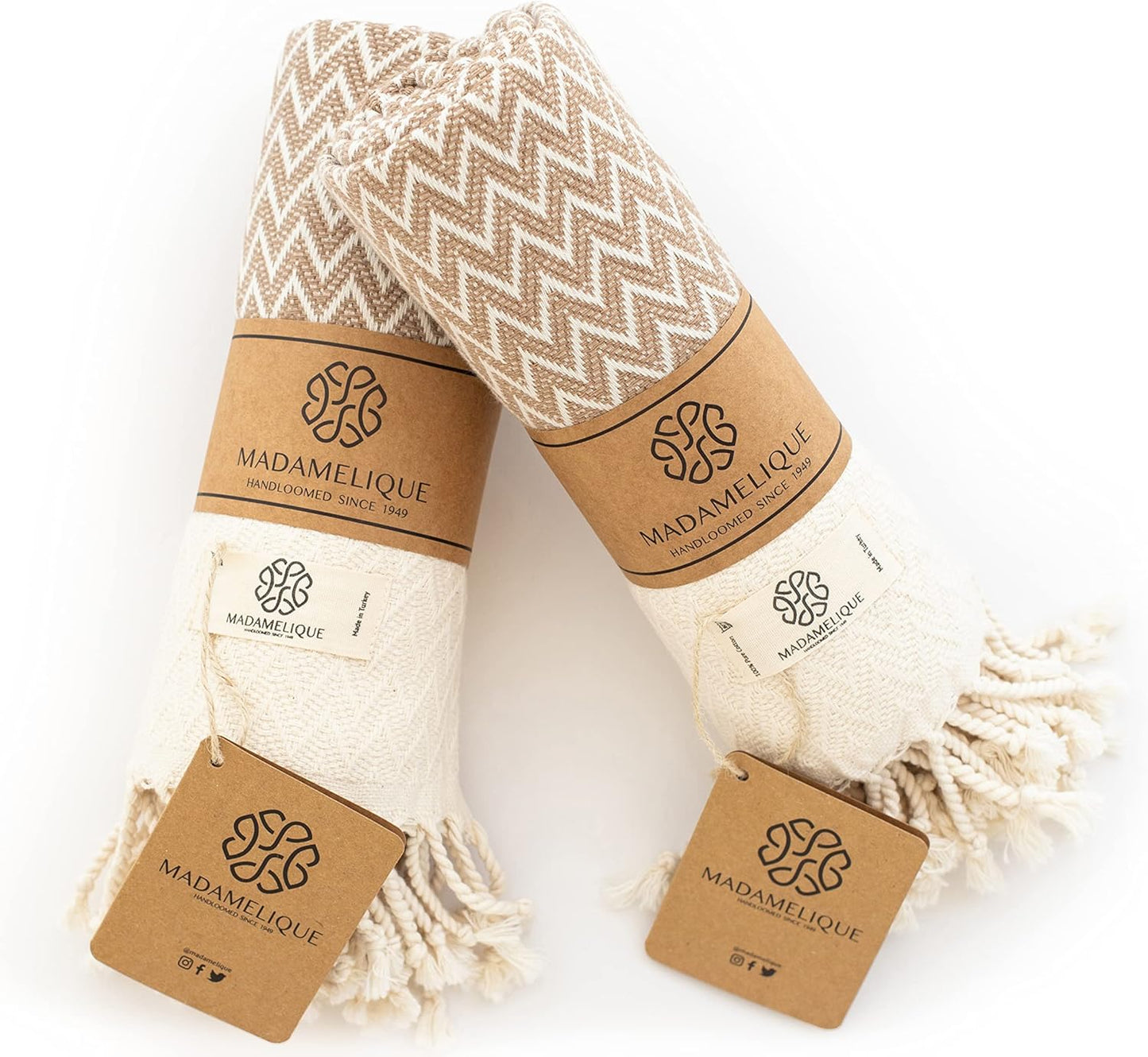 Exclusive Hand Towels Set of 2-18 X 40 Inches - Decorative Bathroom Peshtemal Towel for Hand, Face, Hair, Yoga, Tea, Dishcloth, Kitchen and Bath - 100% Pure Cotton (Beige)