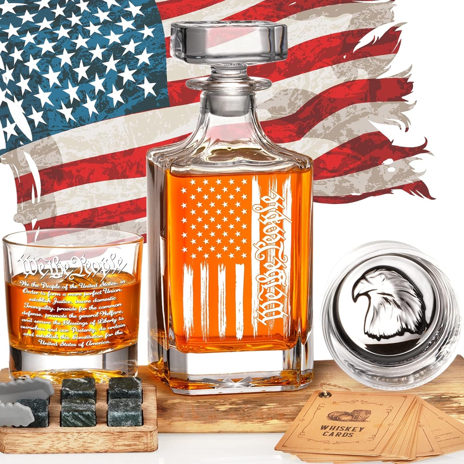 Gifts for Men Dad Stocking Stuffers, Whiskey Decanter Set with 2 Glasses, Unique Cool Dad Birthday Gift from Daughter Son, Best Christmas Retirement Present for Man Father