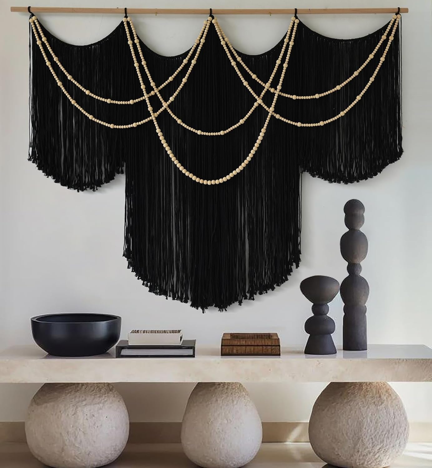 Macrame Wall Hanging | Dip Dye Brown Boho Yarn Tapestry for Modern Living Room & Bedroom, 57" x 35"