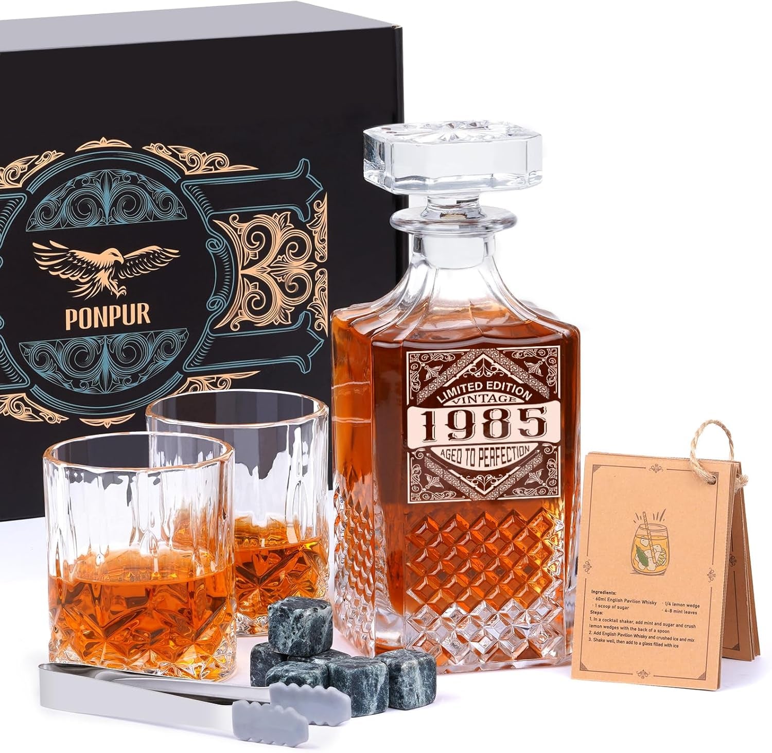 Gifts for Men Dad Stocking Stuffers, Whiskey Decanter Set with 2 Glasses, Unique Cool Dad Birthday Gift from Daughter Son, Best Christmas Retirement Present for Man Father